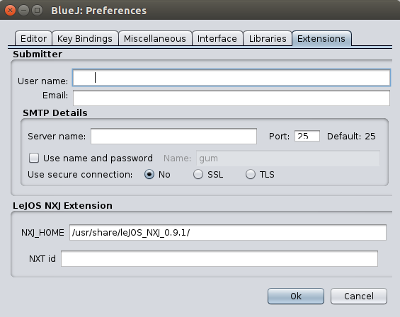 Screenshot: BlueJ leJOS-NXT-Plugin: Extensions-Tab