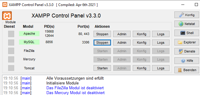 Screenshot Xampp-Control Programm