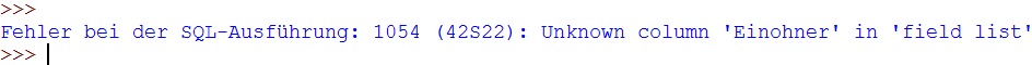 Mittels except-Block abgefangener SQL-Fehler