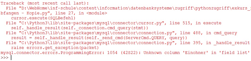 Programm mit Fehler im SQL-Befehl