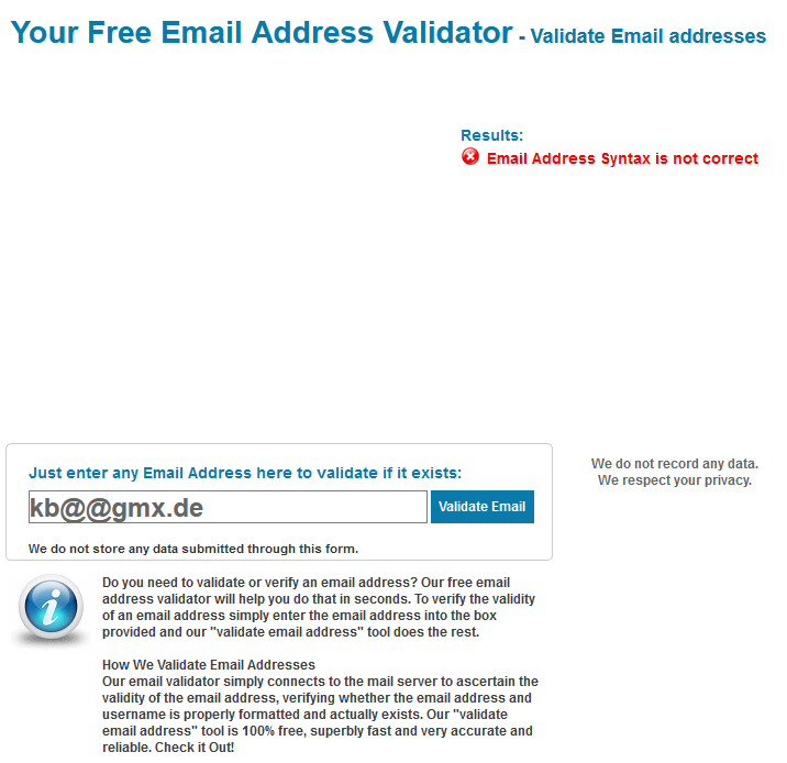 Validierung einer E-Mail