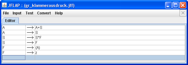 JFlap - Grammatik