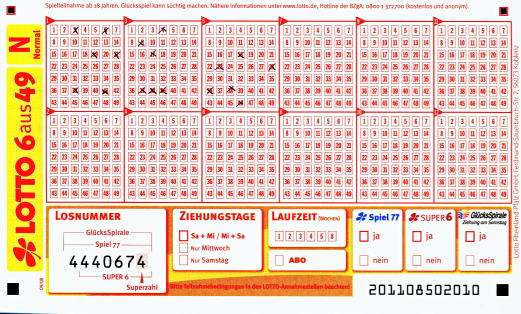 ausgefüllter Lottoschein